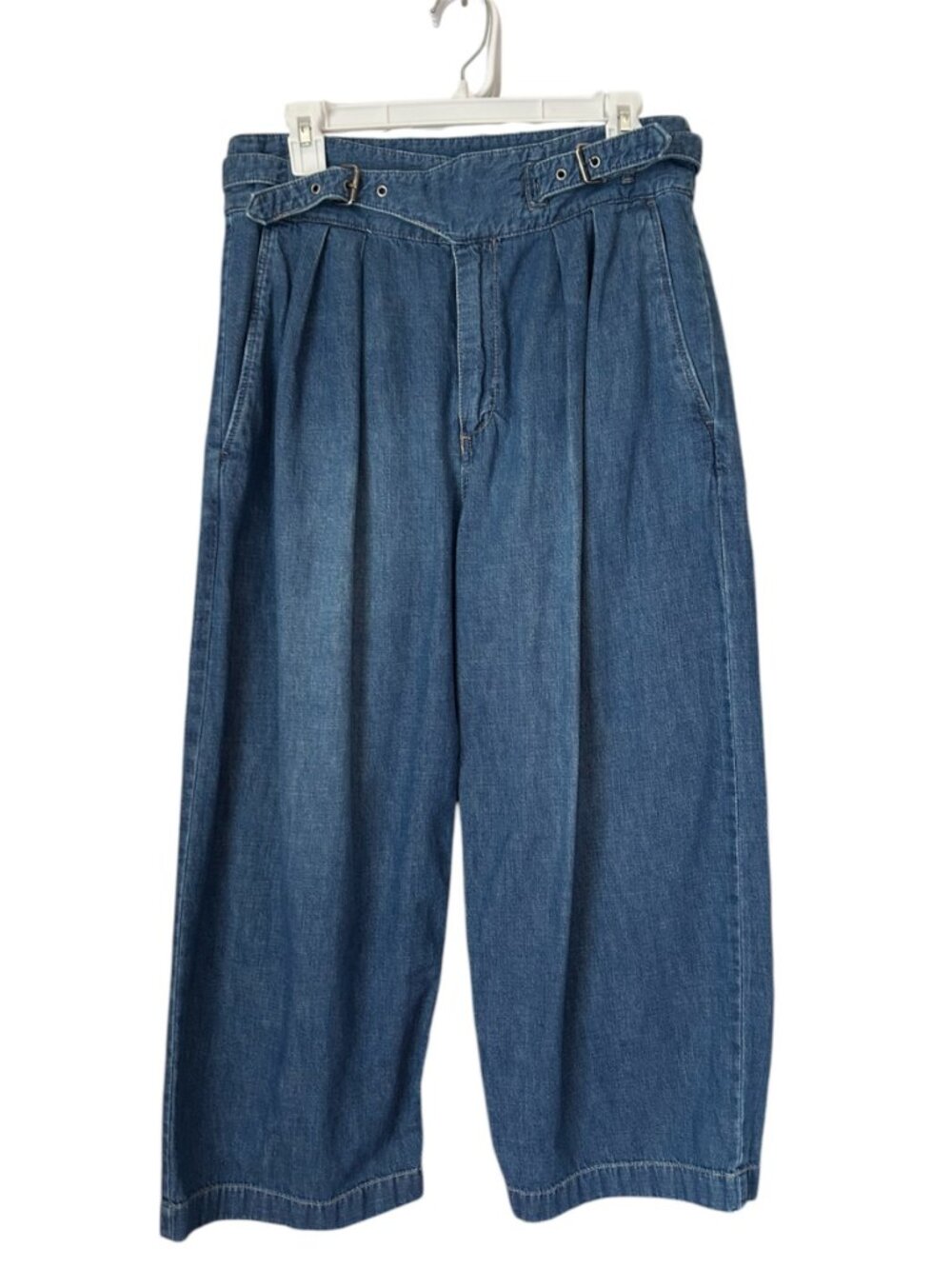 Lauren Ralph Lauren Denim Trouser Pants Womens 8 High Rise Pleated Wide Leg Crop - Picture 2 of 11